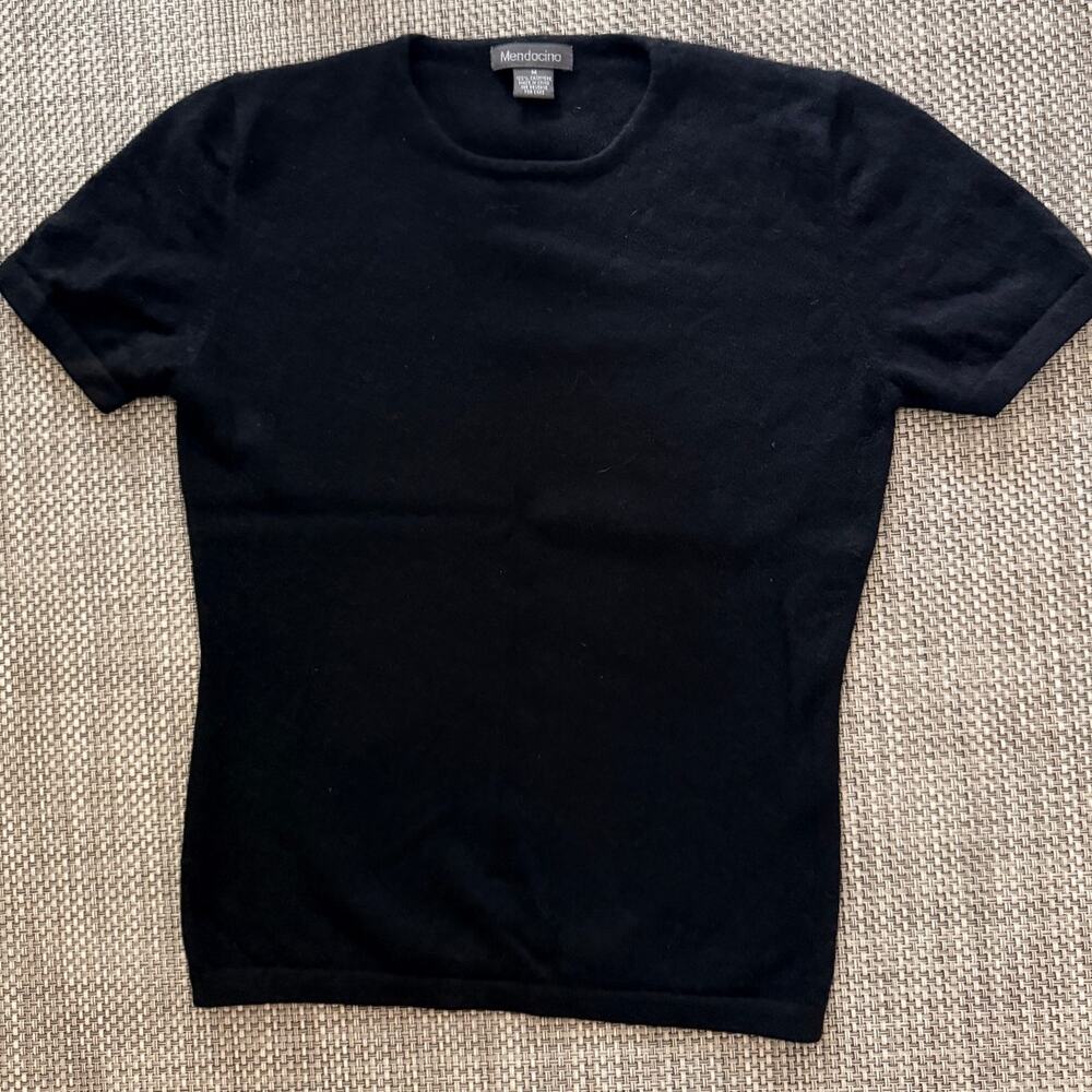 MENDOCINO 100% Cashmere Short Sleeve Crewneck T-shirt Style Sweater Black M
